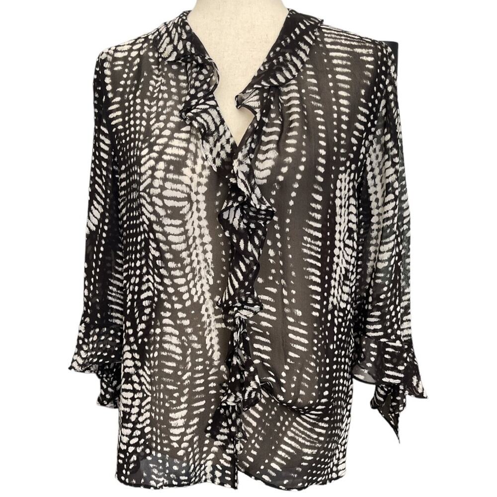 Chico’s Black/White Abstract Print 100% Silk Blouse